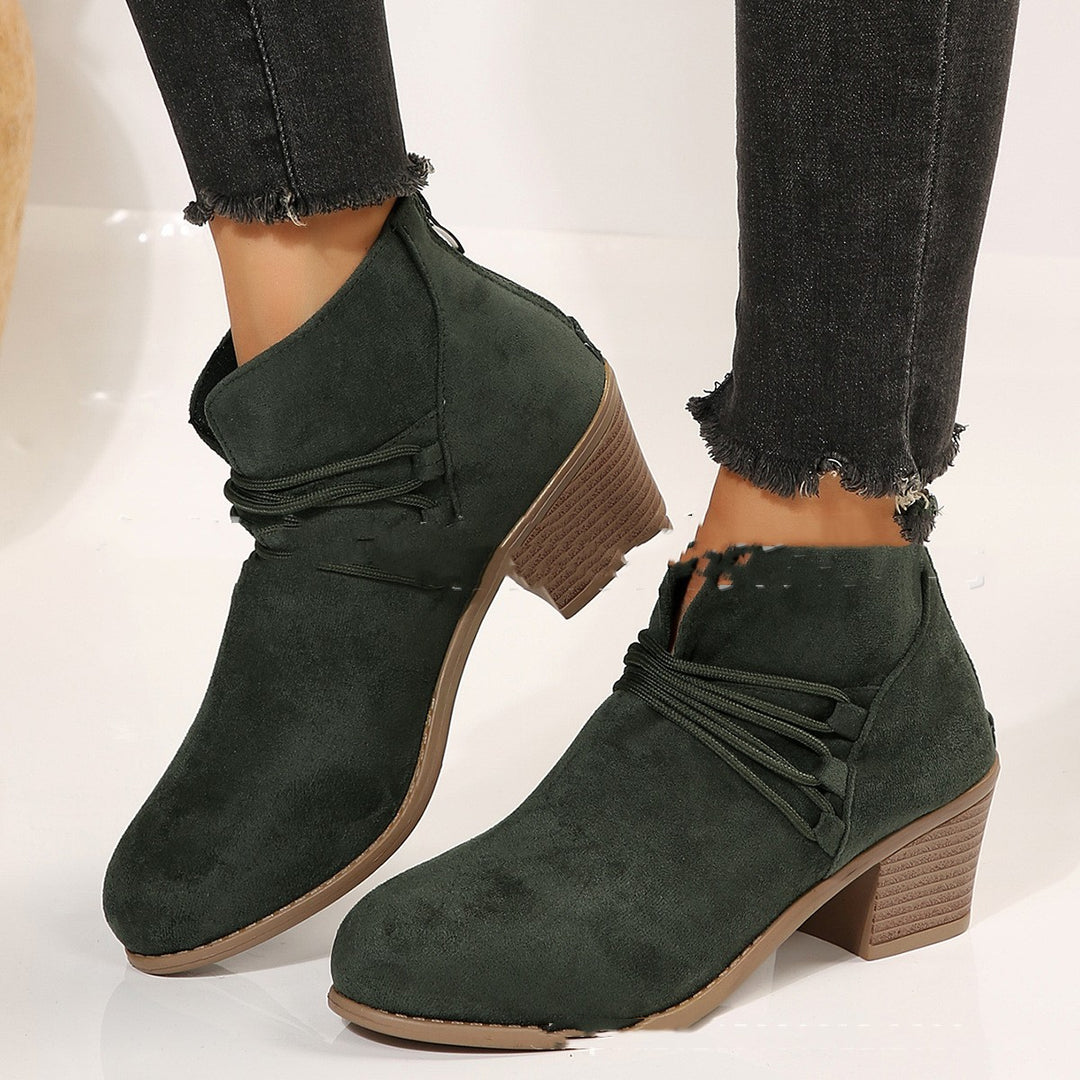 Women's Mid Heel Suede Ankle Boots in Green | Confetti Living