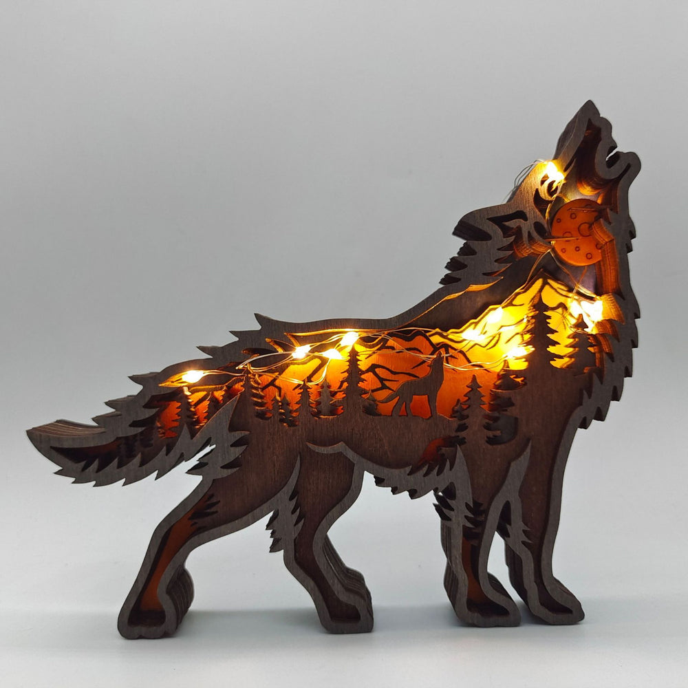 Wooden 3D Animal Sculpture with Lights showing Wolf with Lights | Confetti Living