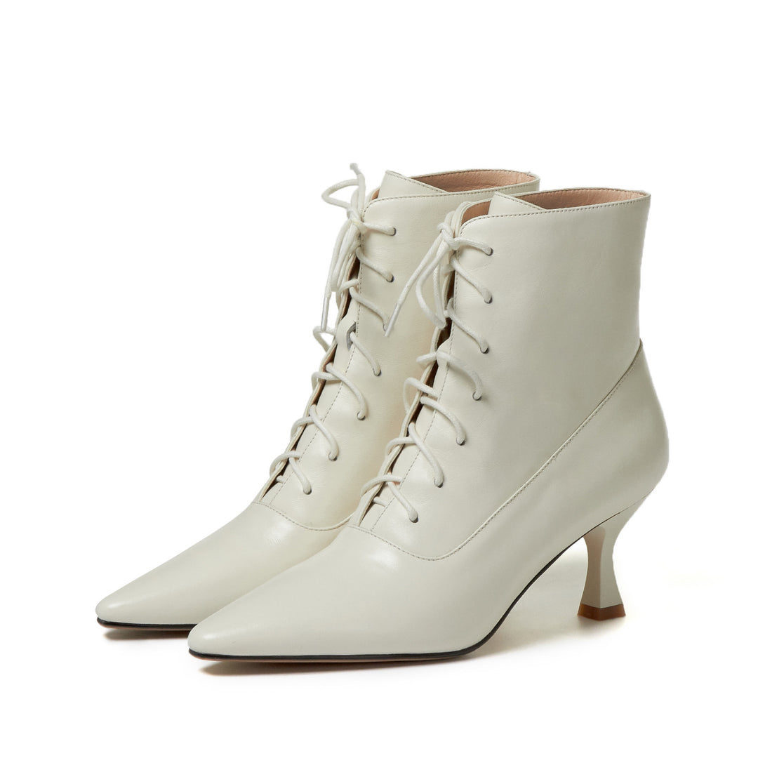 Women's Fashion Cowhide Leather Pointed High Heels in Beige | Confetti Living