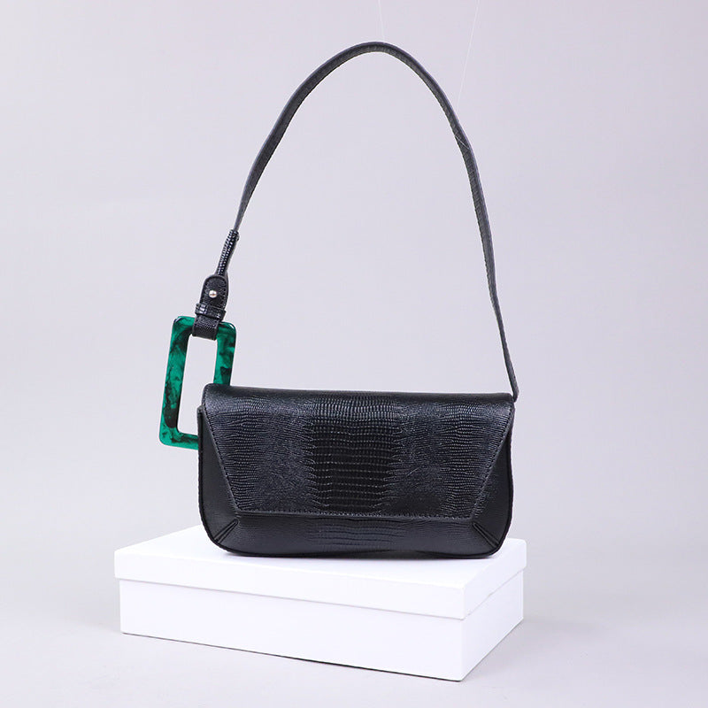 Women's French Niche Shoulder Bag in Lizard Pattern Black | Confetti Living