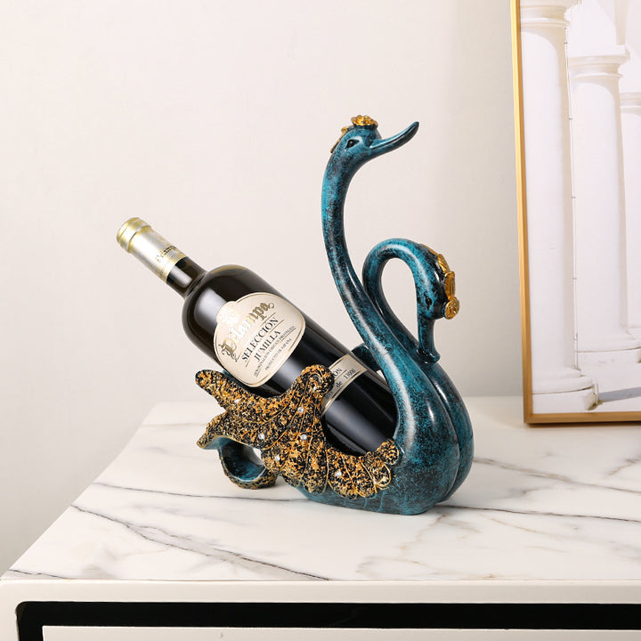 Home Bar Creative Swan Wine Rack in Blue showing use | Confetti Living