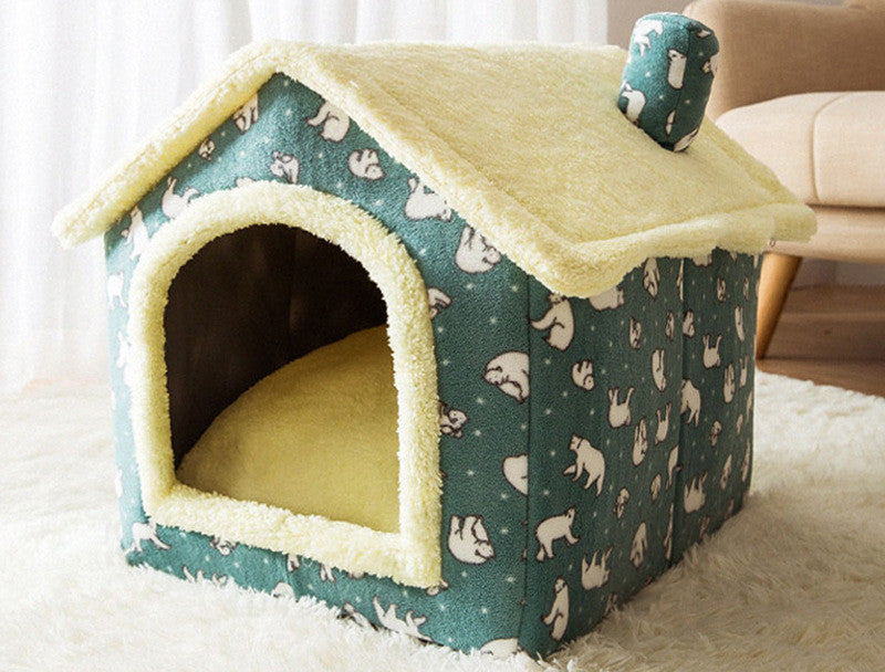 Foldable Decorative Pet House Bed showing Green Bear Den design | Confetti Living