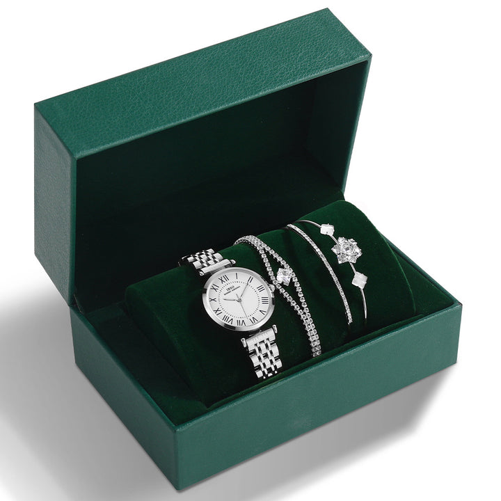 Women's Steel Band Watch Set in Silver with Large Roman Numerals | Confetti Living