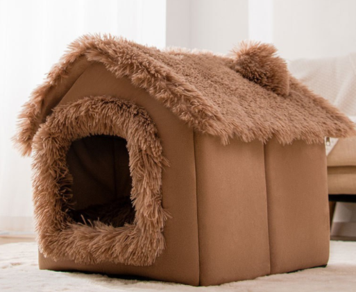 Foldable Decorative Pet House Bed showing Brown Snow House design | Confetti Living