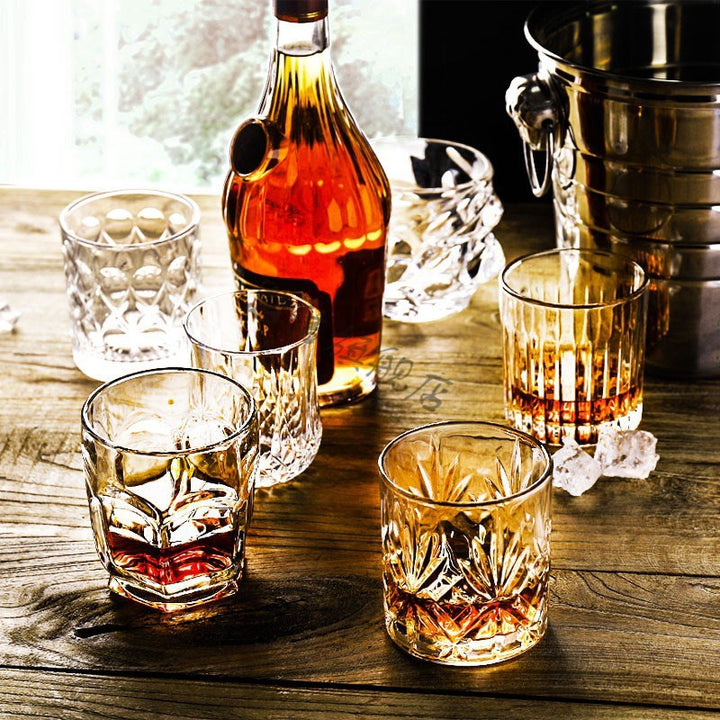 Home Bar Crystal Whiskey Glasses showing various designs | Confetti Living