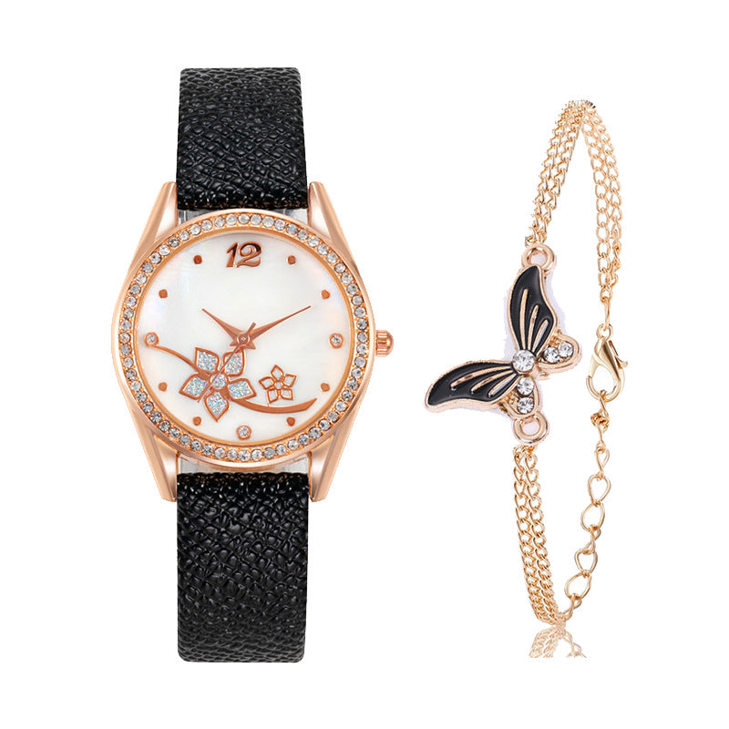 Women's Plaid Pattern Decorative Fashion Watch Set in Black | Confetti Living