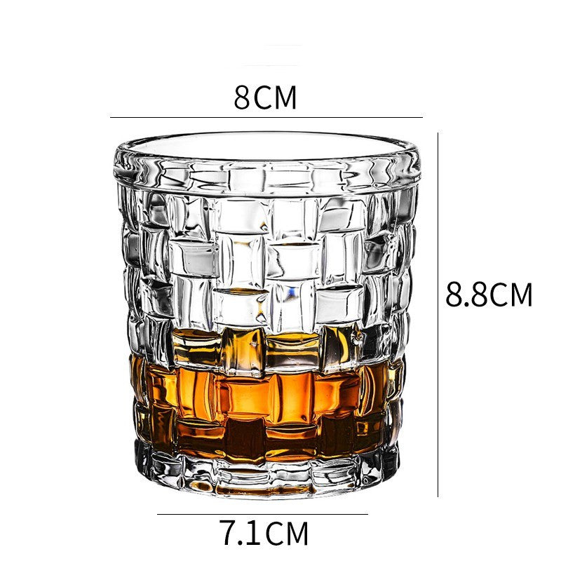 Home Bar Crystal Whiskey Glasses showing Bamboo Rattan Design with dimensions | Confetti Living