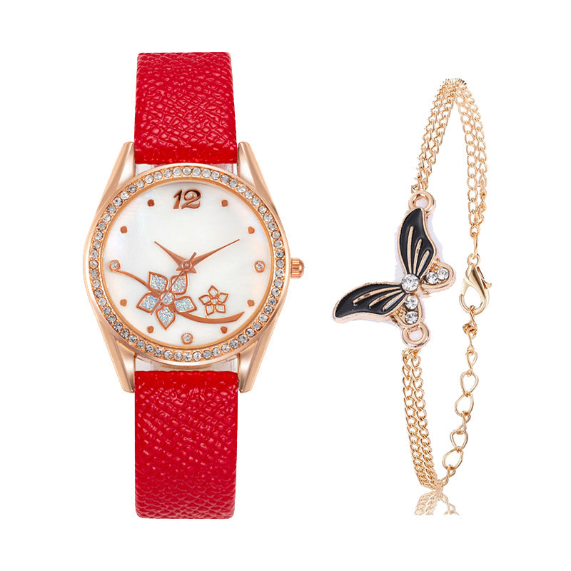 Women's Plaid Pattern Decorative Fashion Watch Set in Red | Confetti Living