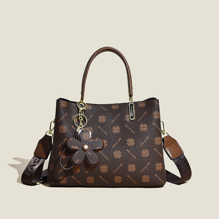 Women's Fashion Shoulder Bag with Flower Pendant showing clover brown design | Confetti Living