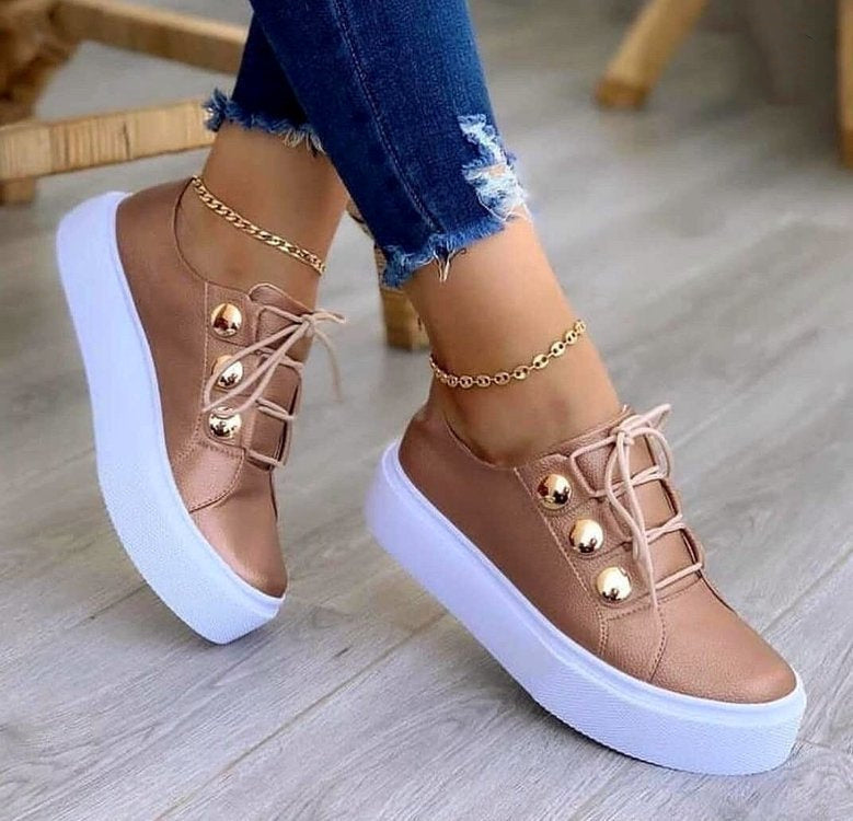 Women's Lace-up Rivet Sneakers in Rose Gold | Confetti Living