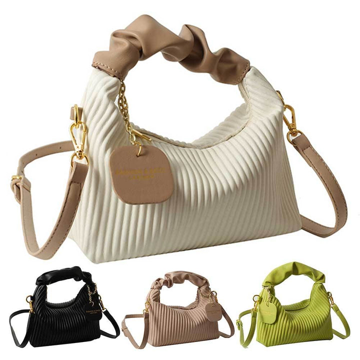 Collection of handbags in different colors on a white background