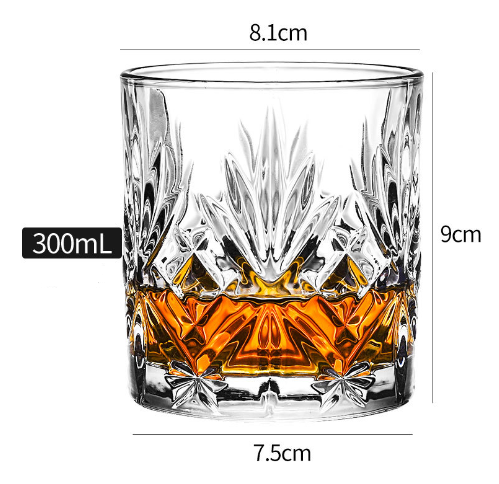 Home Bar Crystal Whiskey Glasses showing Aobo Design with dimensions | Confetti Living