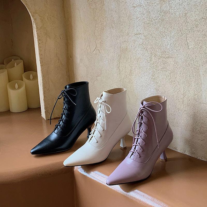 Women's Fashion Cowhide Leather Pointed High Heels | Confetti Living