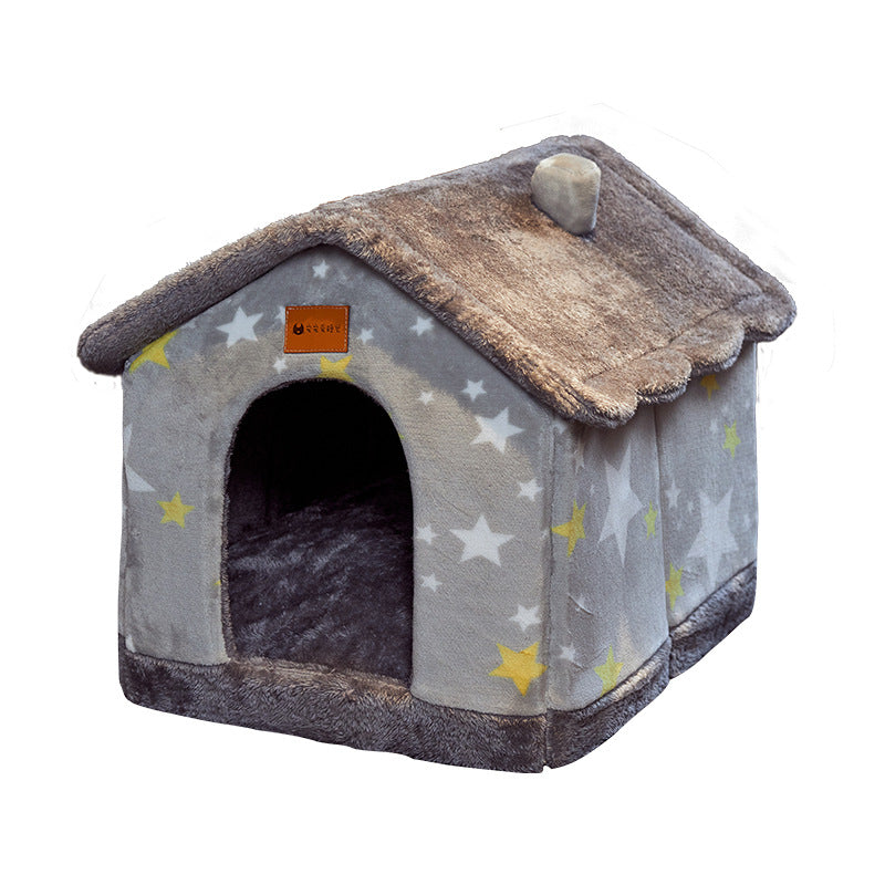 Foldable Decorative Pet House Bed showing Grey Stars design | Confetti Living