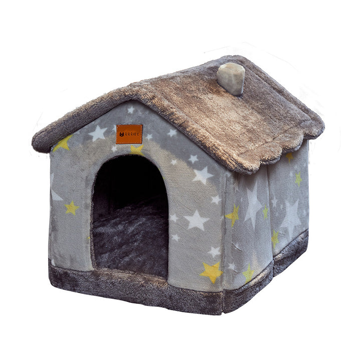 Foldable Decorative Pet House Bed showing Grey Stars design | Confetti Living