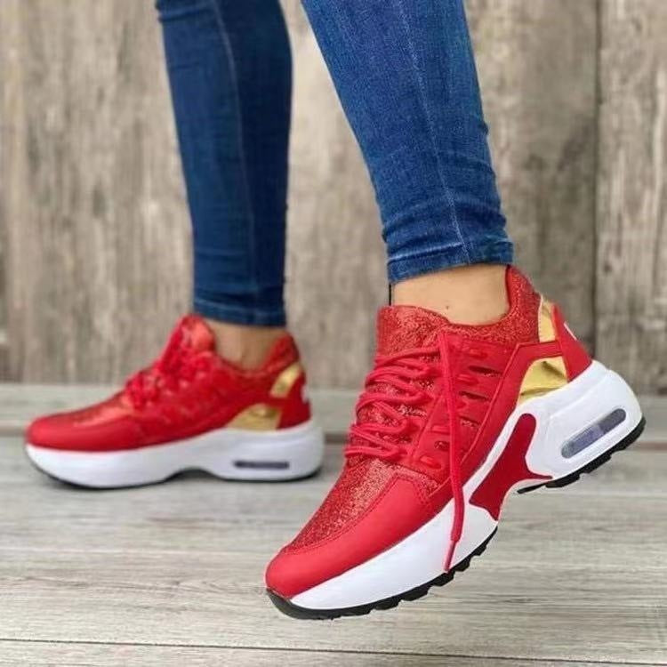Women's Lace Up Wedge Heel Running Shoes in Red | Confetti Living