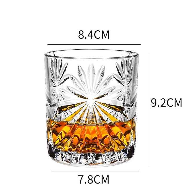 Home Bar Crystal Whiskey Glasses showing Ice Flower Design with dimensions | Confetti Living
