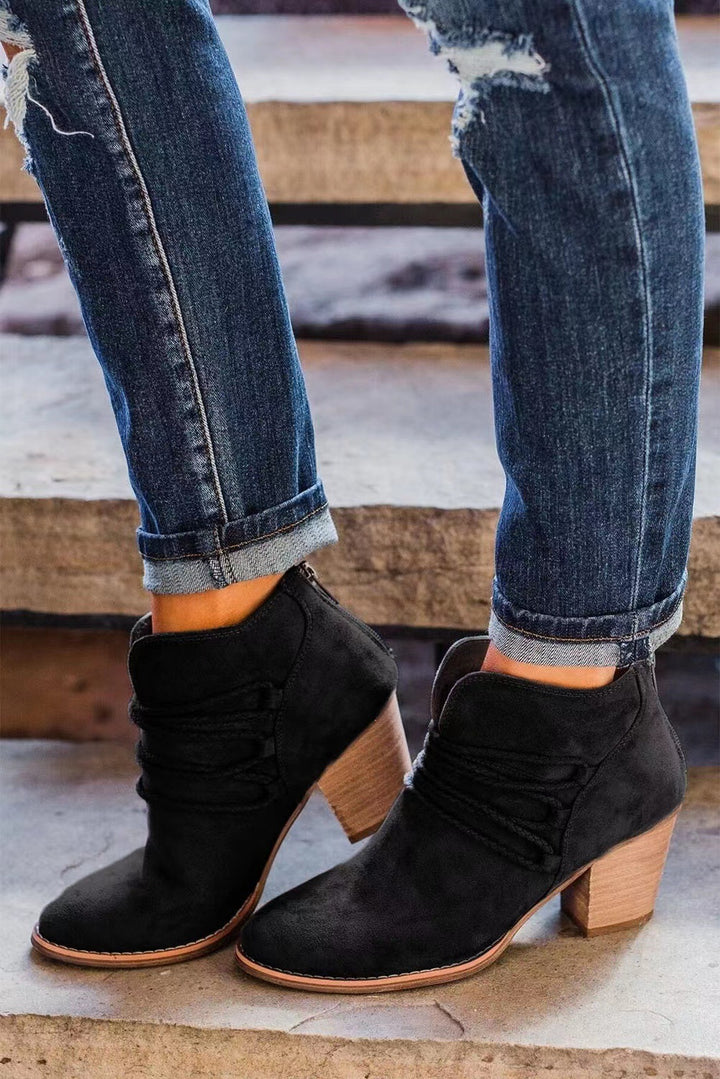 Women's Mid Heel Suede Ankle Boots in Black | Confetti Living