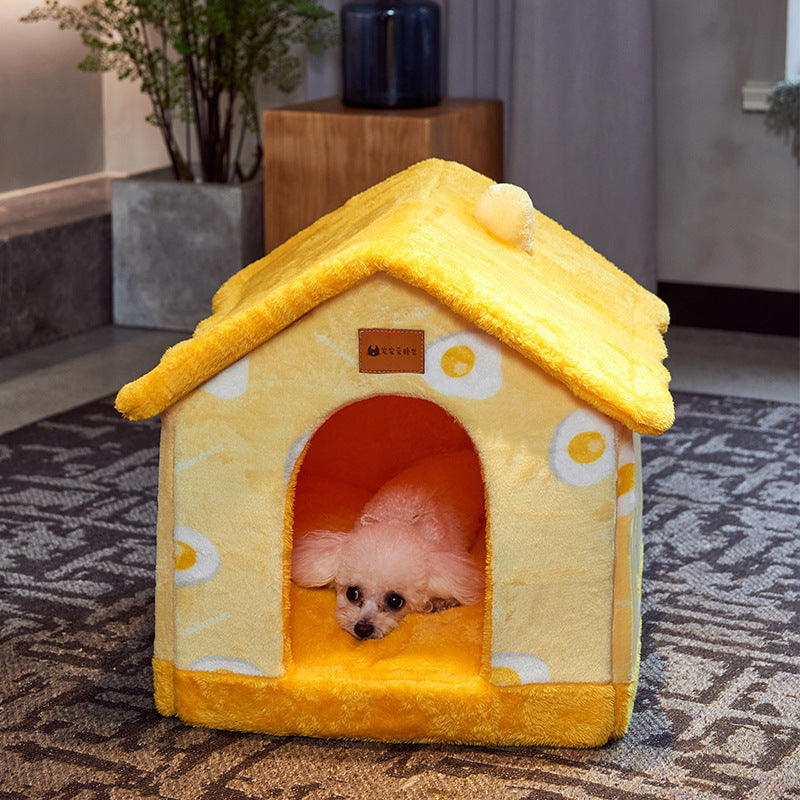 Foldable Decorative Pet House Bed showing Yellow Egg design | Confetti Living