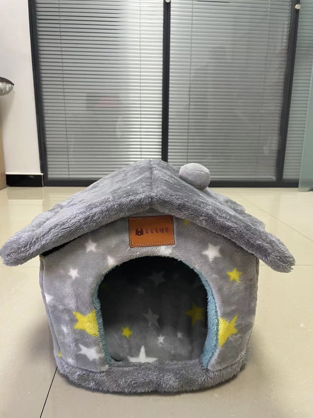 Foldable Decorative Pet House Bed showing Grey Stars design | Confetti Living