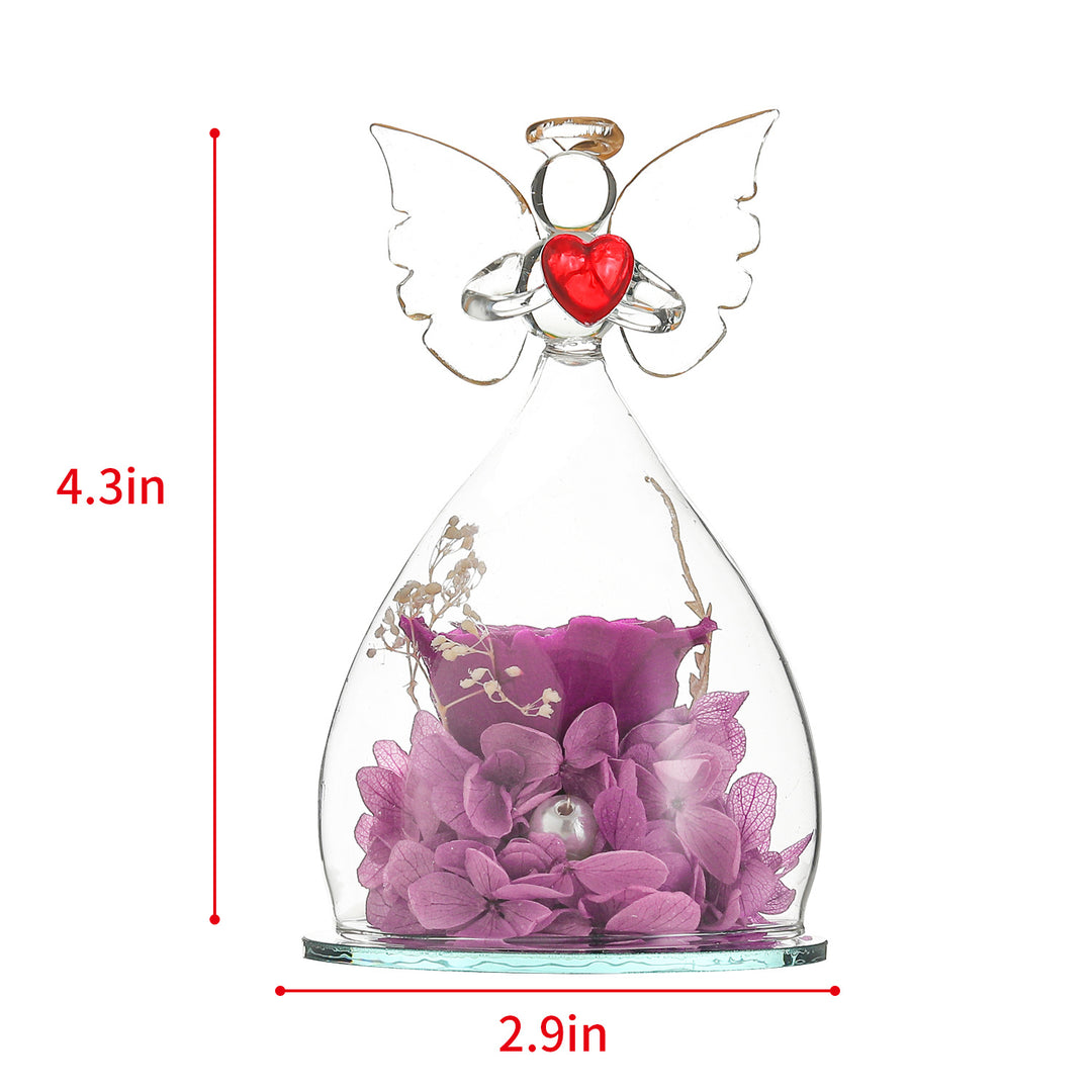 Creative Glass Angel Everlasting Rose Decoration in Purple showing dimensions | Confetti Living