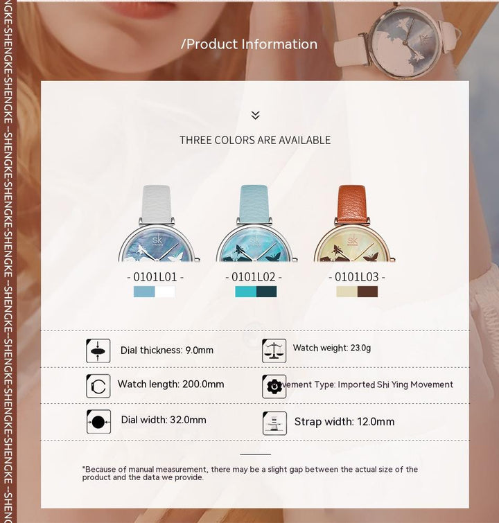 Women's Kallima Inachus Butterfly Dial Watch showing features | Confetti Living