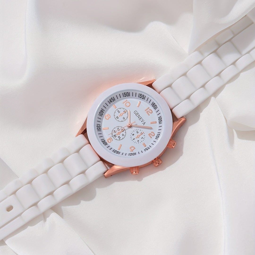 Women's Classic Leather Strap Watch and Jewellery Set Showing White Watch only | Confetti Living