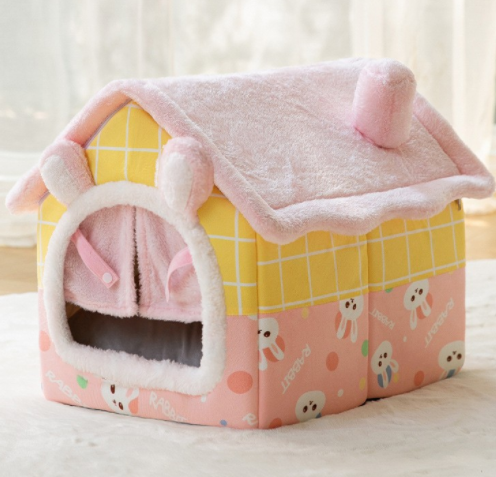 Foldable Decorative Pet House Bed showing Rabbit Door Curtain design | Confetti Living