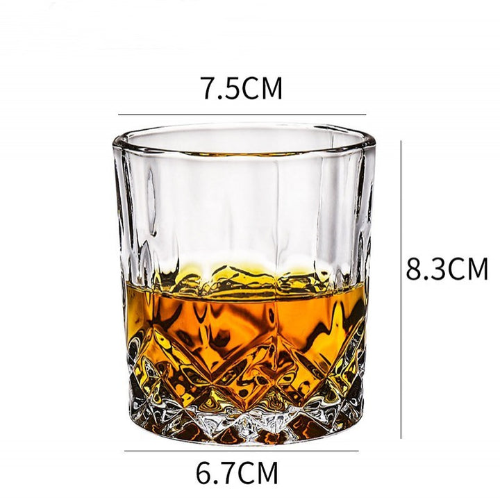 Home Bar Crystal Whiskey Glasses showing Howling Fork Design with dimensions | Confetti Living