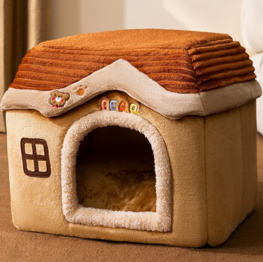 Foldable Decorative Pet House Bed showing Brown Bear Castle design | Confetti Living