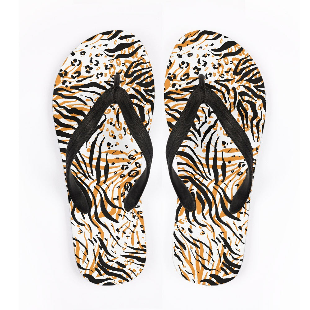 Unisex Animal Print Flip-Flops showing Design #1 Tiger print | Confetti Living