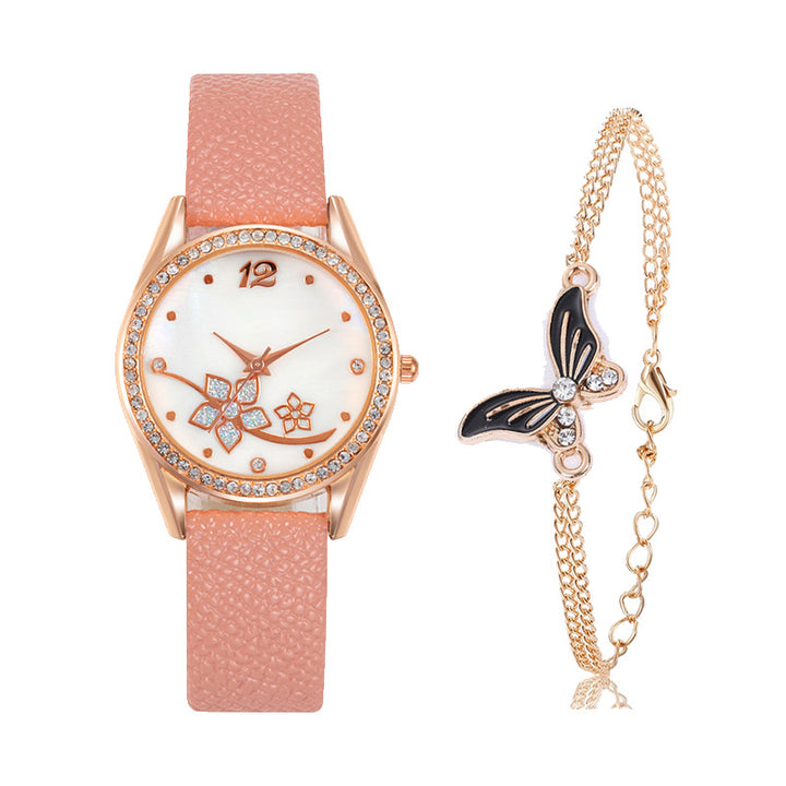 Women's Plaid Pattern Decorative Fashion Watch Set in Pink | Confetti Living