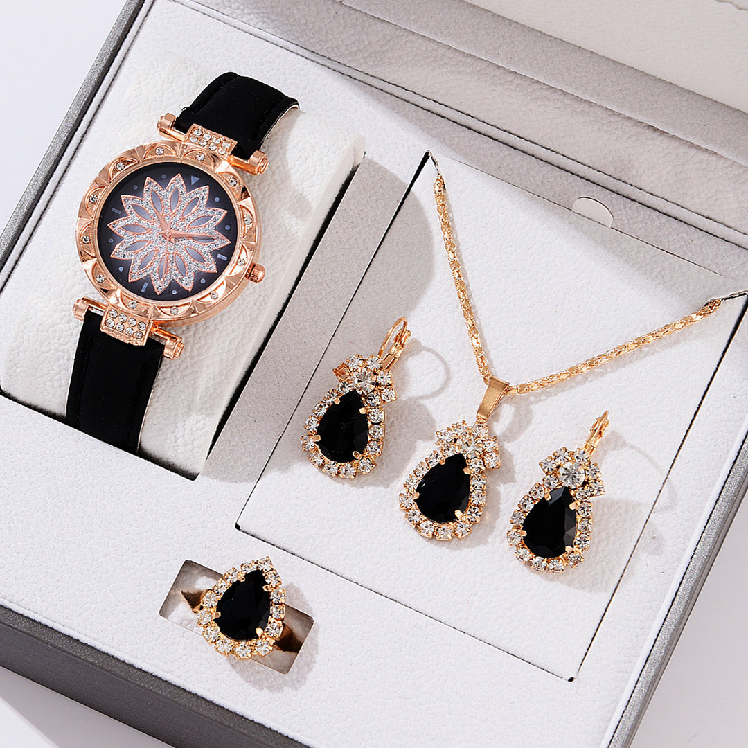 Womens Quartz Watch and Jewellery Set in Black | Confetti Living