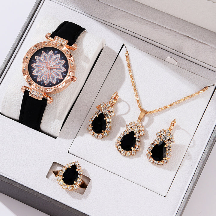 Womens Quartz Watch and Jewellery Set in Black | Confetti Living