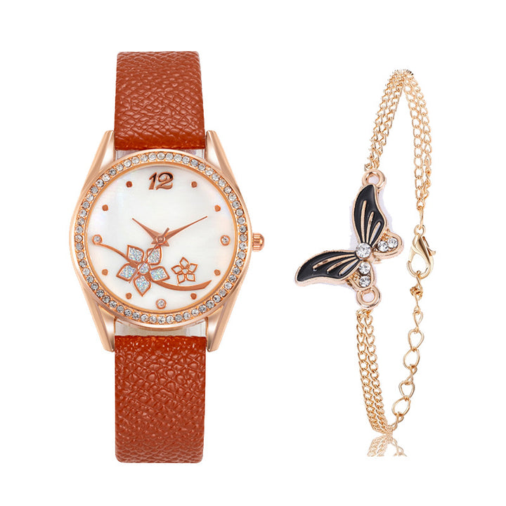 Women's Plaid Pattern Decorative Fashion Watch Set in Burgundy | Confetti Living