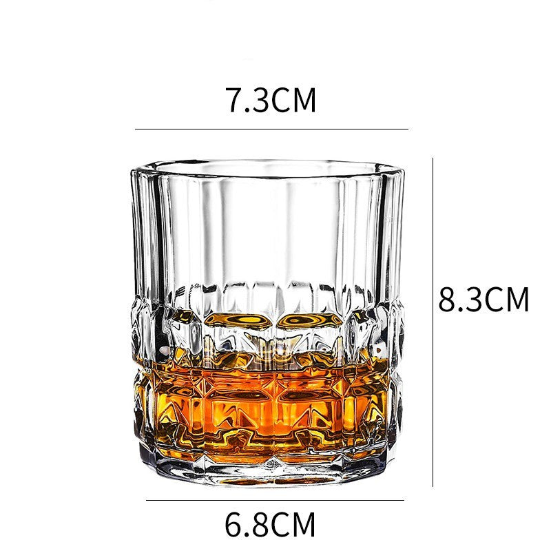 Home Bar Crystal Whiskey Glasses showing Square Diamond Design with dimensions | Confetti Living