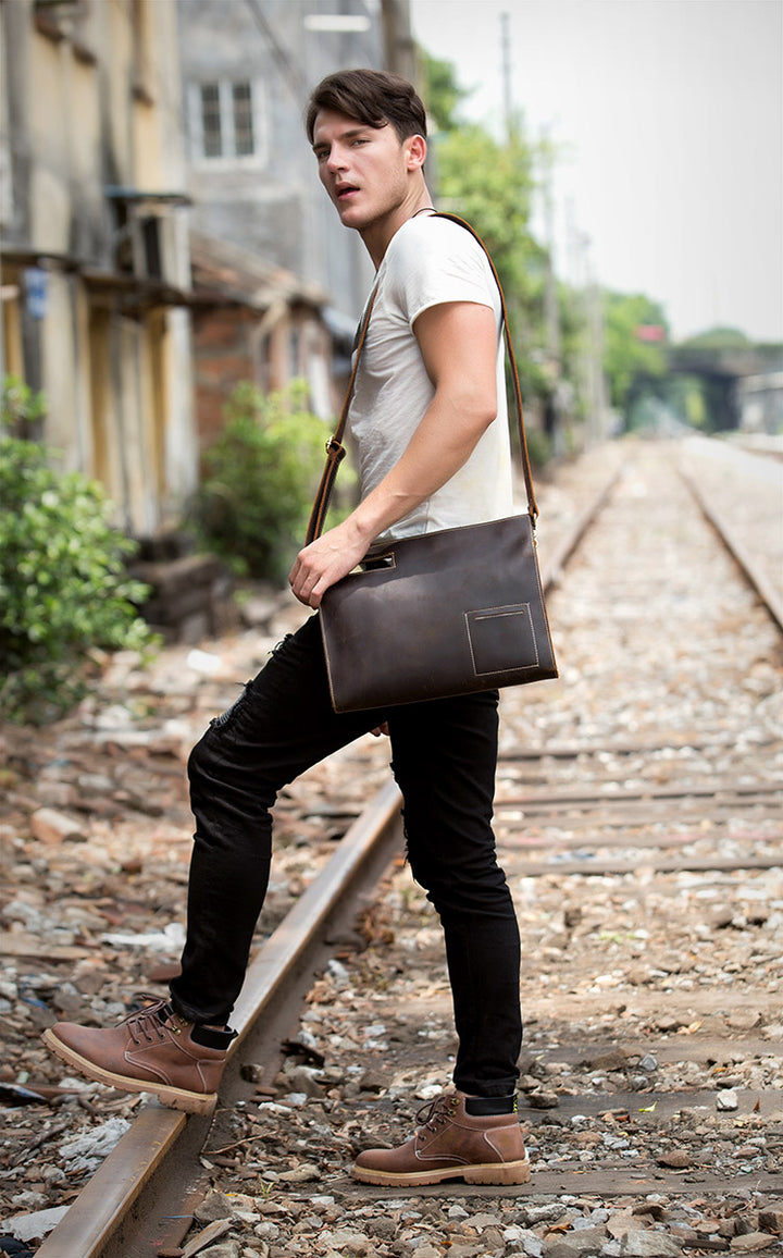 Crazy Horse Casual Leather Messenger Bag | Confetti Living