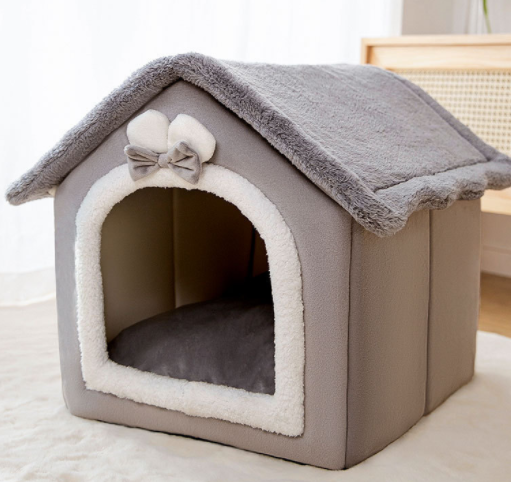 Foldable Decorative Pet House Bed showing Grey Cat Door design | Confetti Living