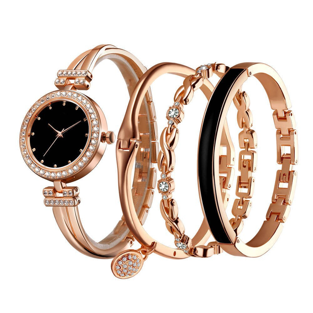 Women's Fashion Quartz Watch Jewellery Set  showing Rose Gold with black finishes | Confetti Living