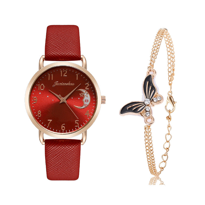 Women's Stylish Quartz Watch and Bracelet Set in Red | Confetti Living