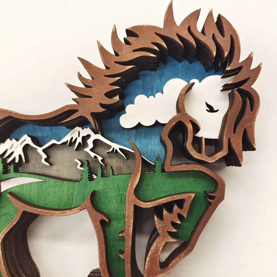 Wooden 3D Animal Sculpture with Lights showing horse without lights | Confetti Living
