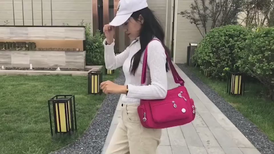 Women's Multi-Layer Oxford Shoulder Bag showing a viseo | Confetti Living