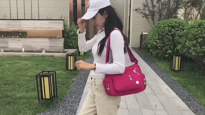 Women's Multi-Layer Oxford Shoulder Bag showing a viseo | Confetti Living