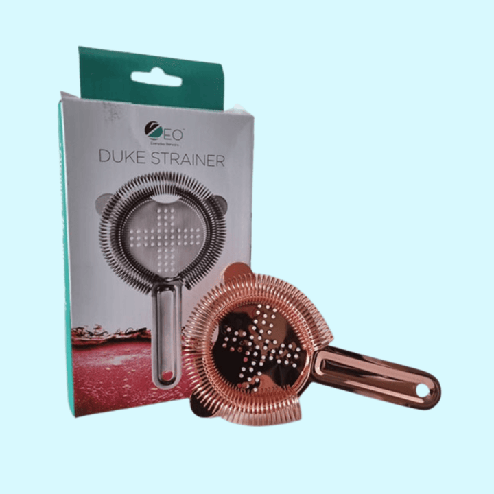 Bar Tools Duke Cocktail Strainer Copper showing product and packaging | Confetti Living