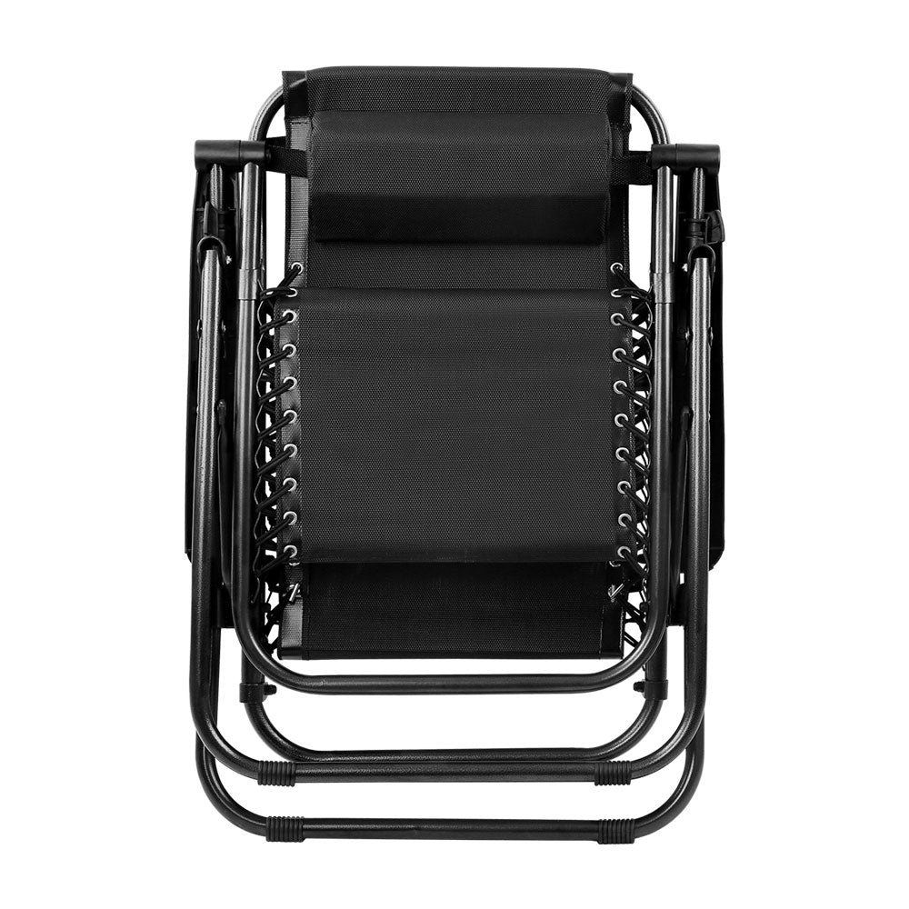 Gardeon Outdoor Portable Recliner in Black showing folded perspective | Confetti Living