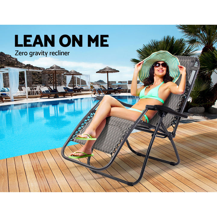 Gardeon Outdoor Portable Recliner in Grey showing marketing perspective | Confetti Living