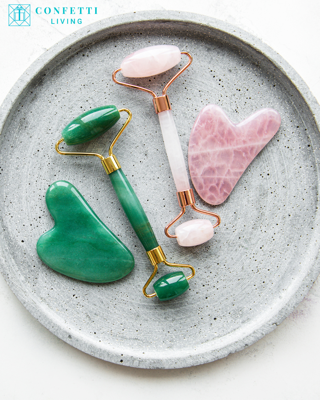 Luxury Green Jade Roller and Gua Sha Set | Confetti Living