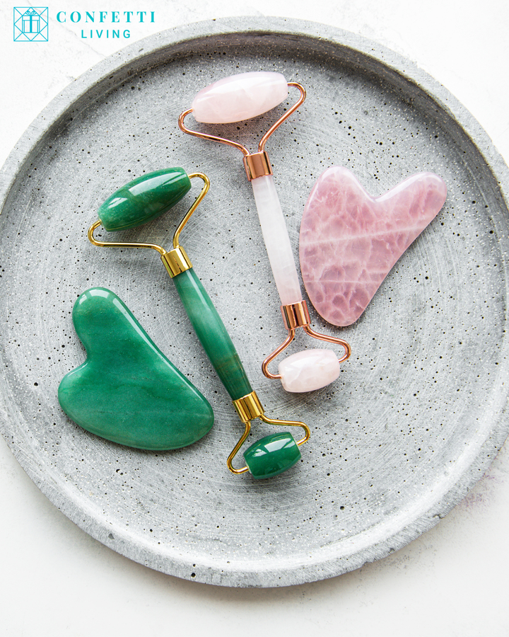 Luxury Green Jade Roller and Gua Sha Set | Confetti Living
