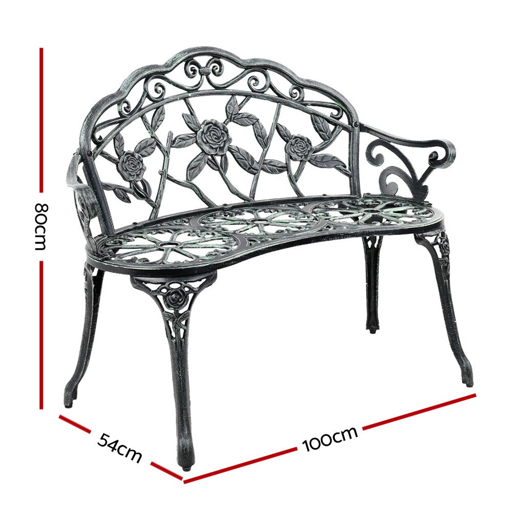 Gardeon Green Victorian Garden Bench showing dimensions | Confetti Living