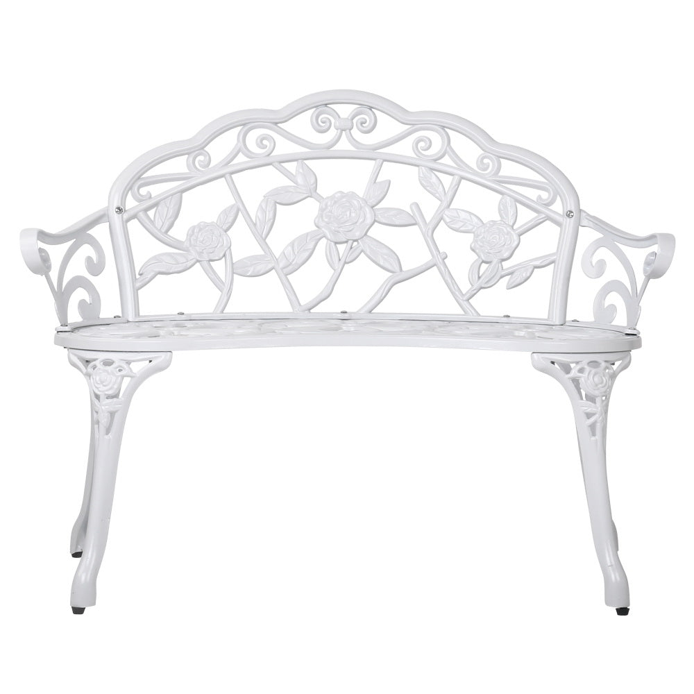 Gardeon White Victorian Garden Bench showing front perspective | Confetti Living
